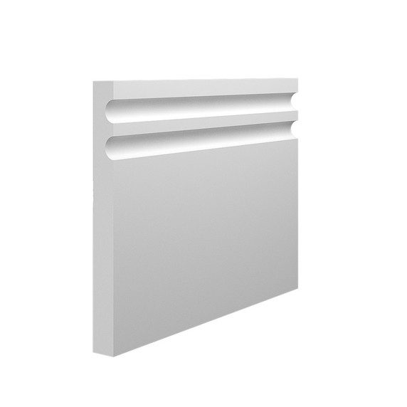 Skirting World Stylish MDF Skirting Board, white MDF skirting board with decorative grooves for wall finishing.
