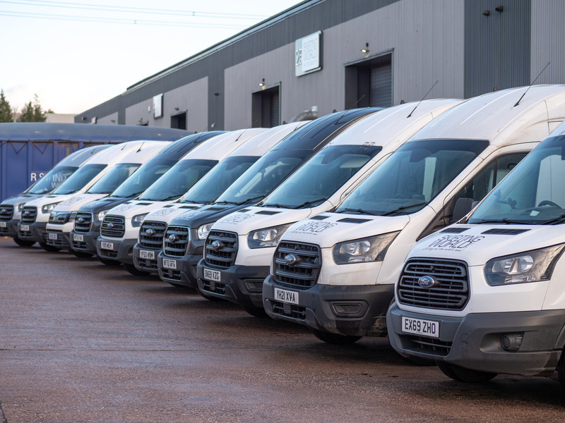 Transport vans lined up at Skirting World facility