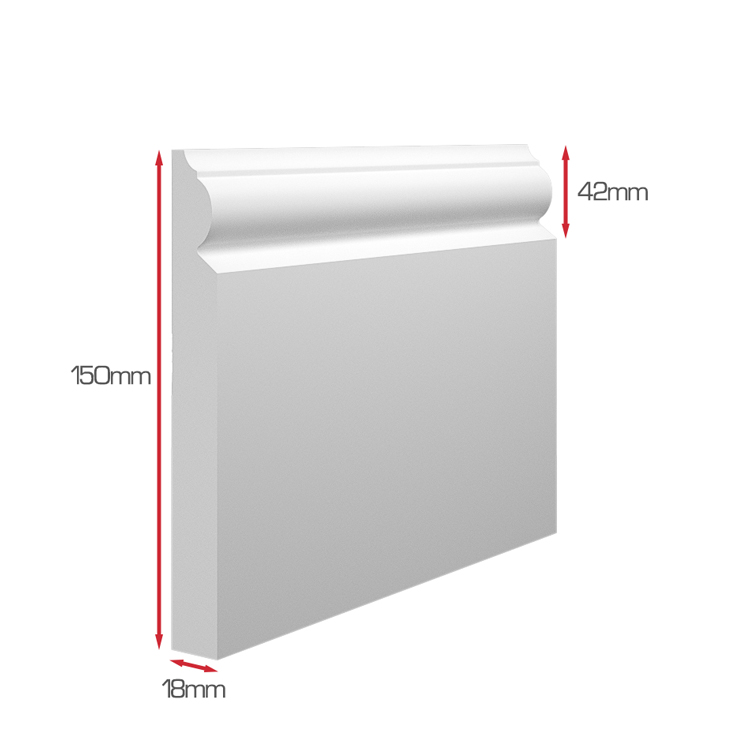 324 MDF Skirting Board - Standard Height, Thickness & Profile Size Diagram