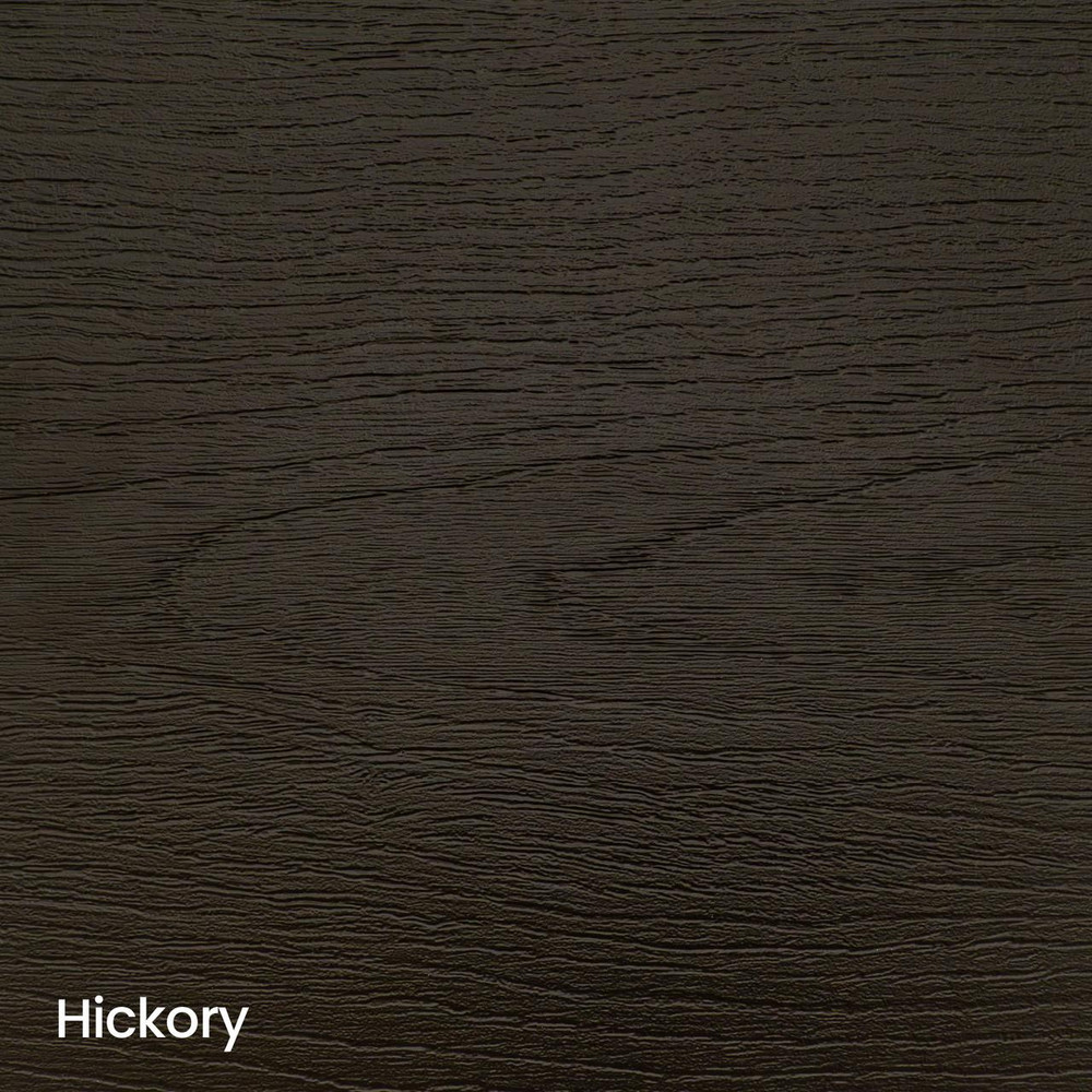 This is a 12" x 12" sample of TimberLine Woodgrain HDPE plastic in the solid color, Hickory. Its detailed woodgrain texture and color that makes it ideal for aesthetic applications. Colors may different slightly due to monitor variations.