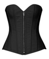 black cotton steel boned overbust corset with front zipper closure