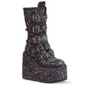 black glitter buckle platform boots