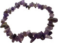 purple amethyst chips strung on an adjustable bracelet shown on a white background