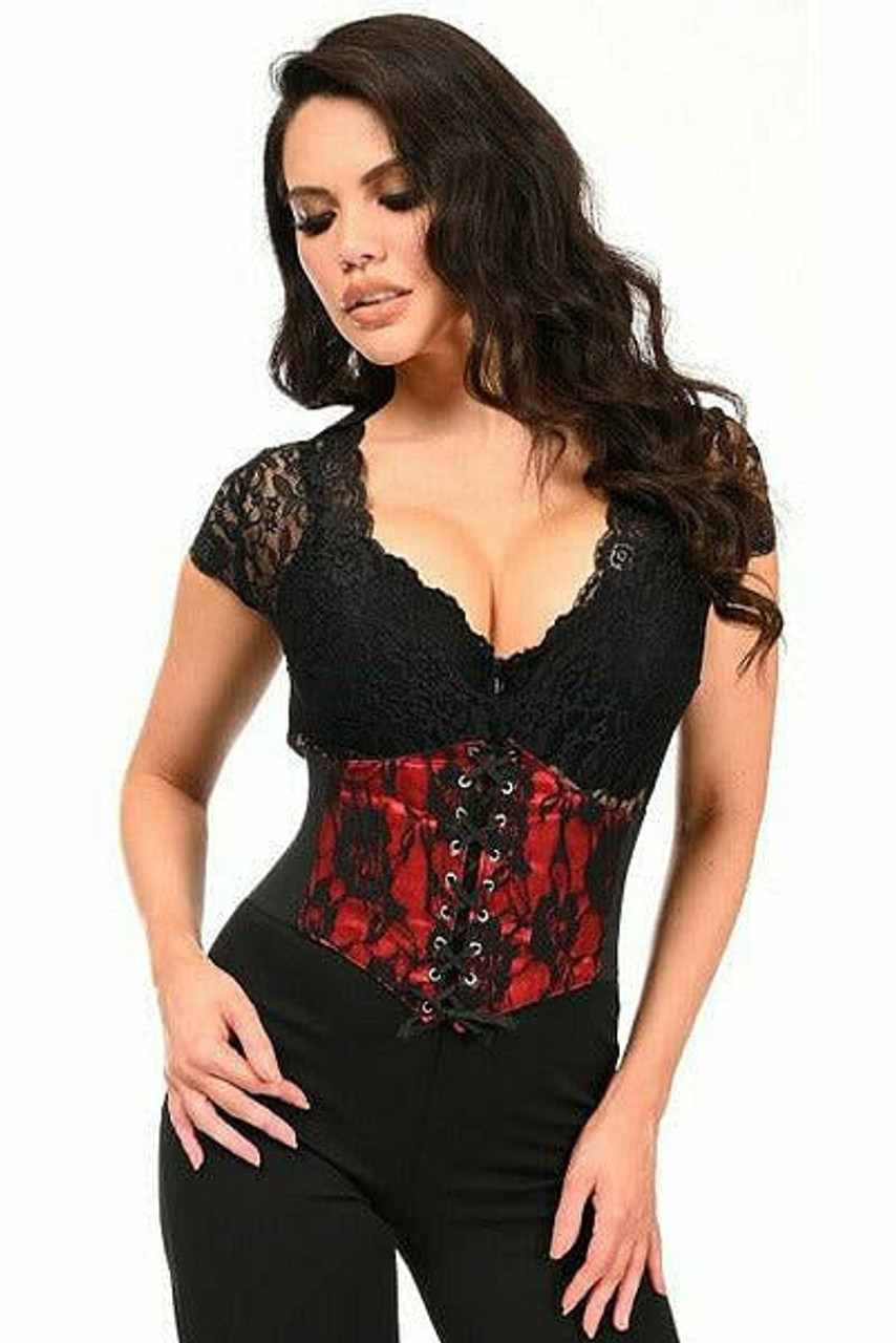 Red with Black lace Corset Belt