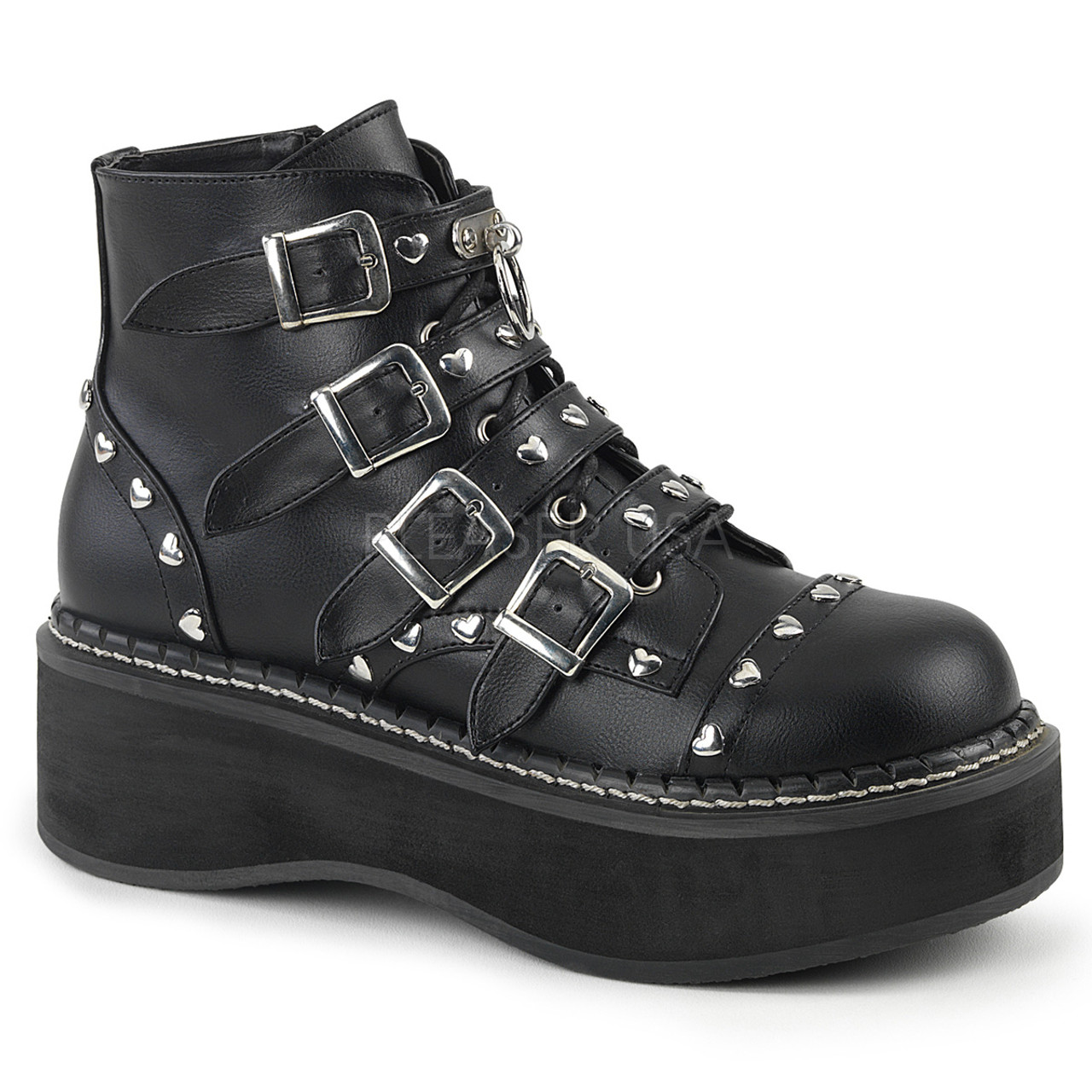ショートブーツ・ブーティ Emily Black Leather Buckles Boots All Choked Up Boots