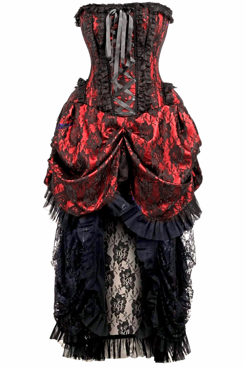 Red and Black Victorian Corset Dress - Goodgoth.com