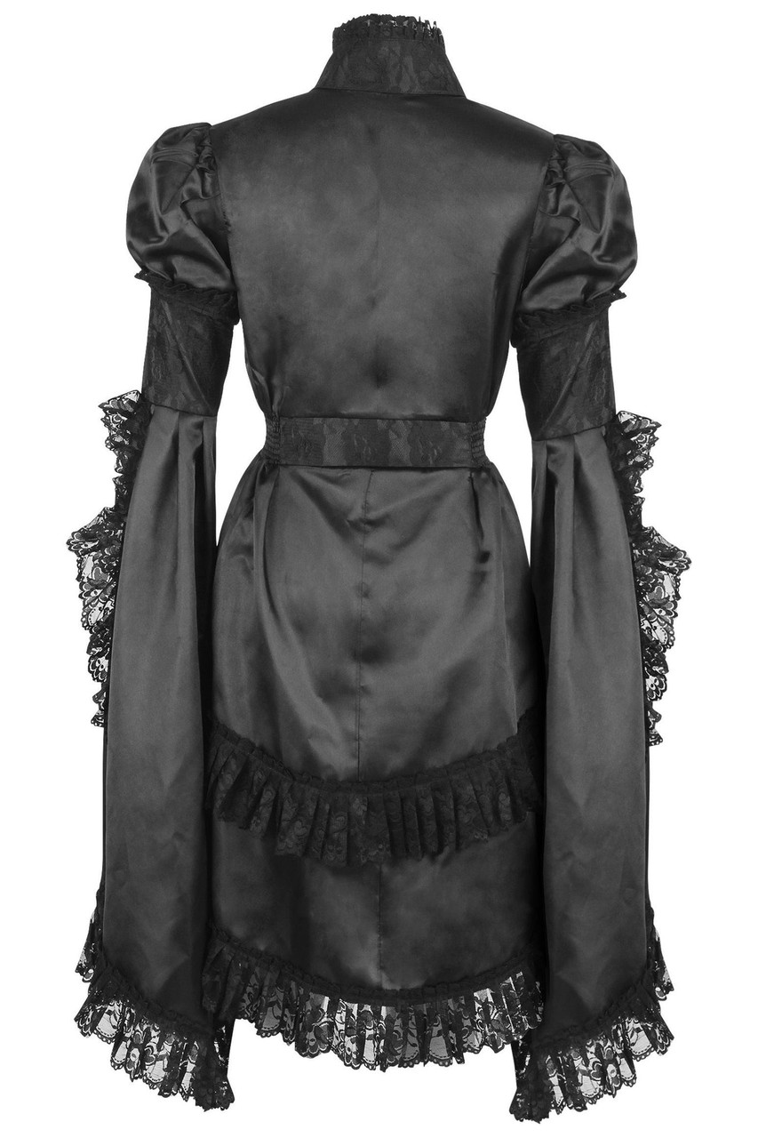ジャケット・アウター MISTREASS Lace Trim Ruffle Sleeve Jacket Black Satin and Lace Victorian Jacket - Goodgoth.com