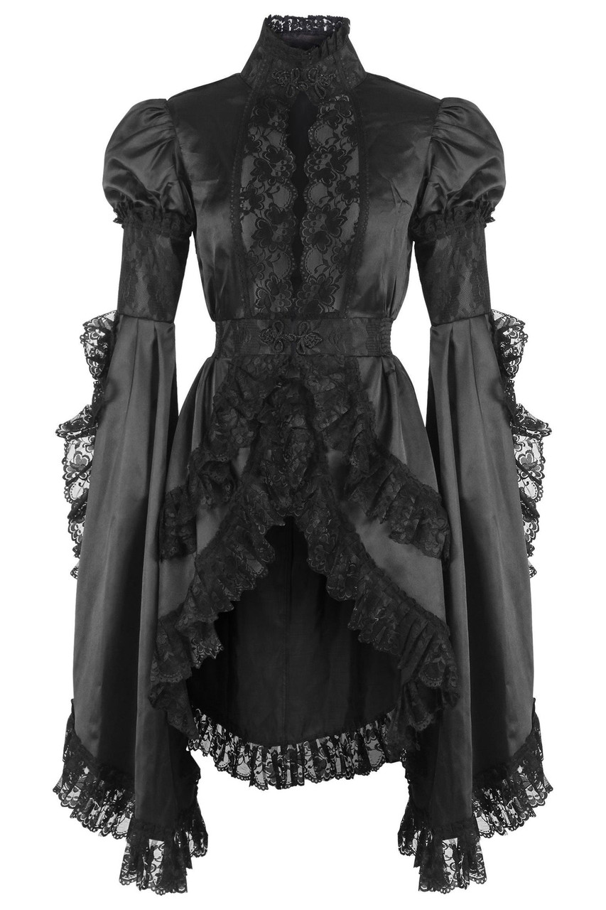 Black Satin and Lace Victorian Jacket - Goodgoth.com