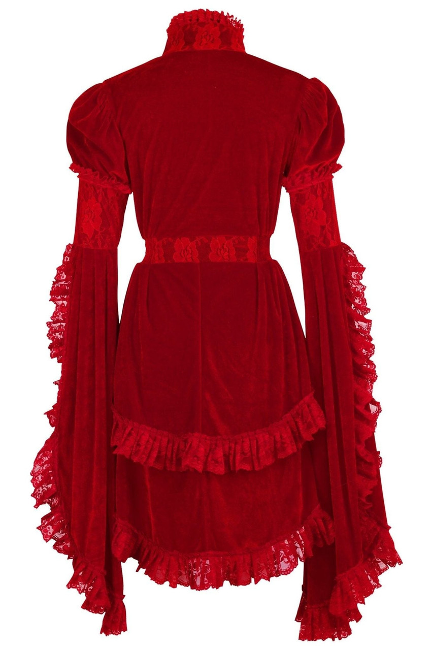 Dark Red Velvet and Lace Victorian Jacket - Goodgoth.com