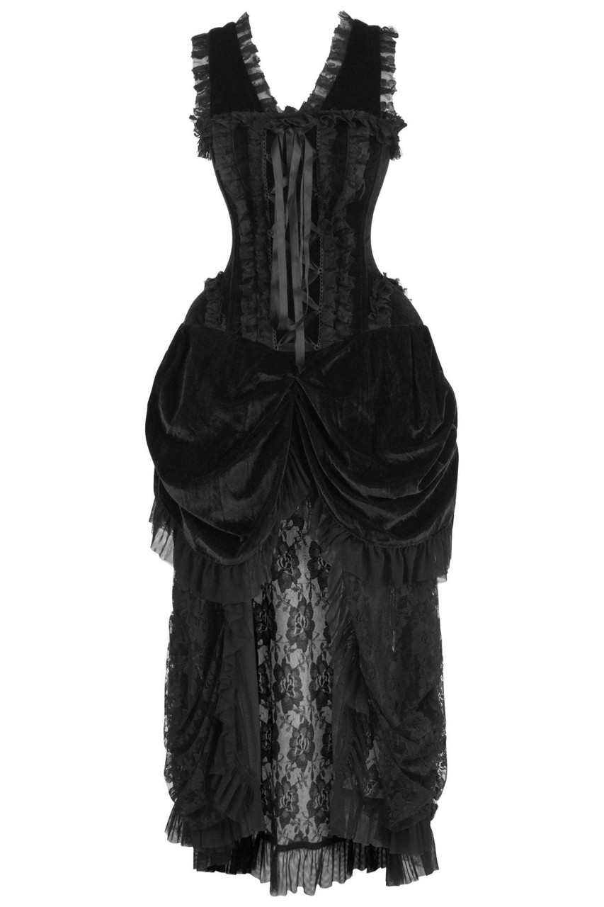 Black Velvet Victorian Bustle Corset Dress - Goodgoth.com