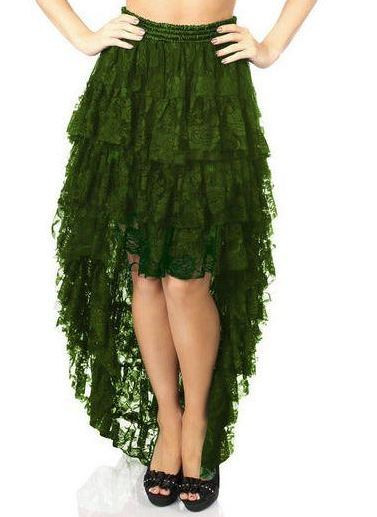 スカート High Low lace skirt dark Green Hi Low Tiered Lace Skirt - Goodgoth.com