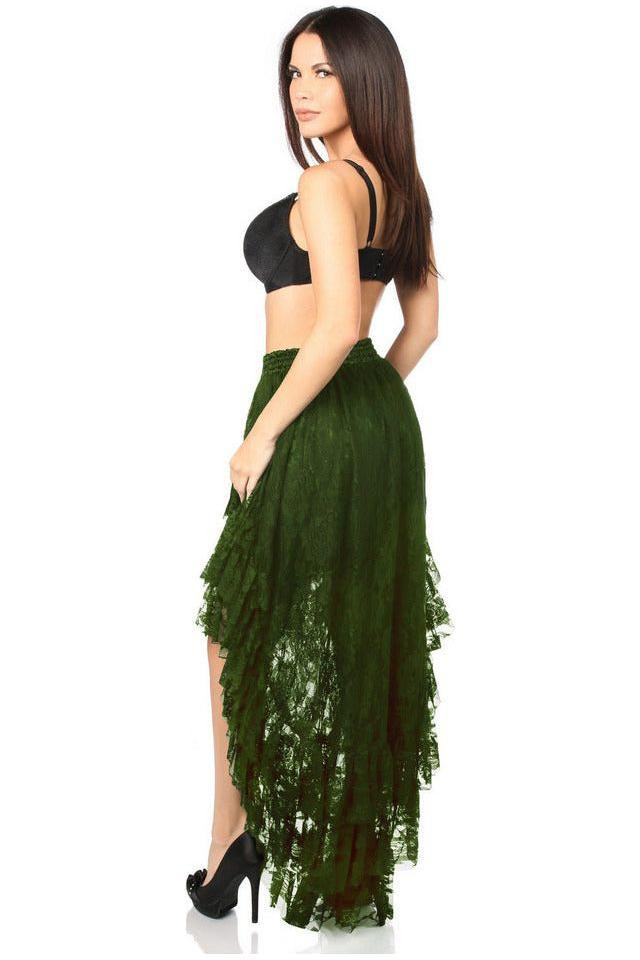 スカート High Low lace skirt dark Green Hi Low Tiered Lace Skirt - Goodgoth.com