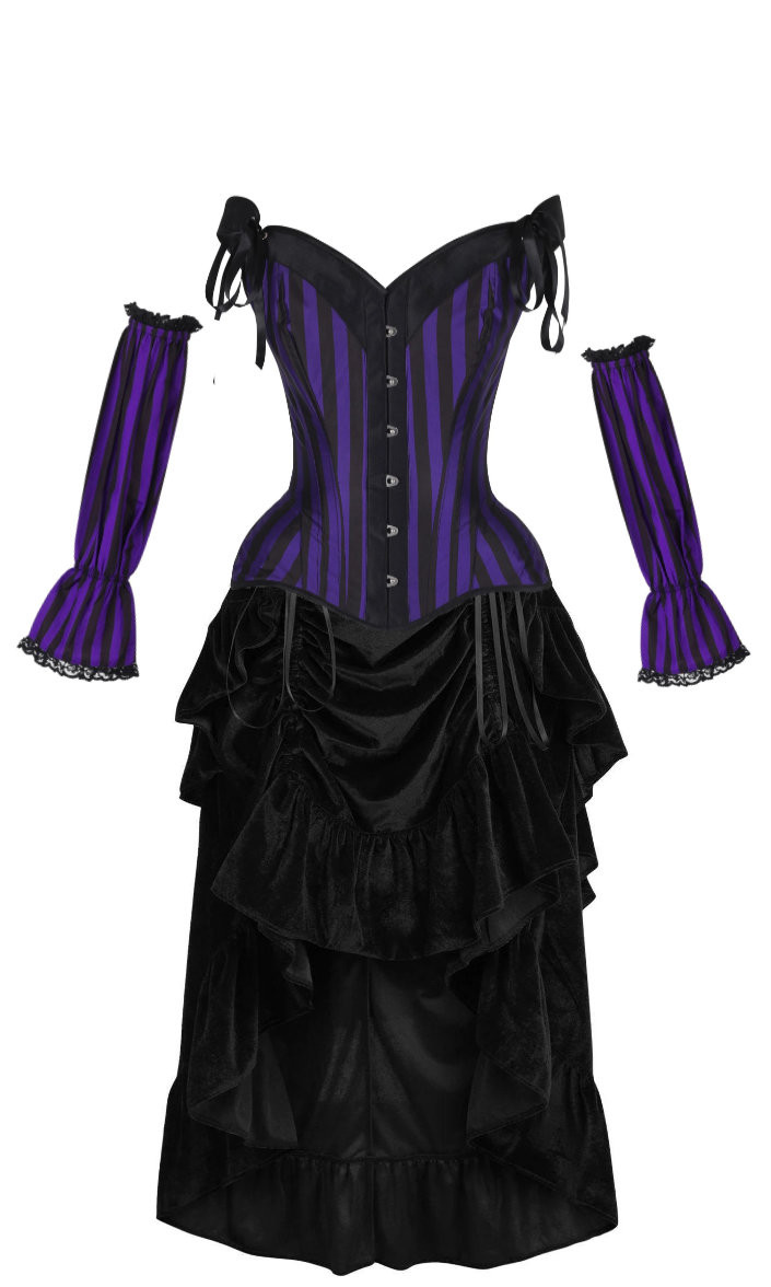 strapless open back dress Victorian-Inspired Gothic Purple and Black Lace Corset Dress with High   WonderlandByLilian