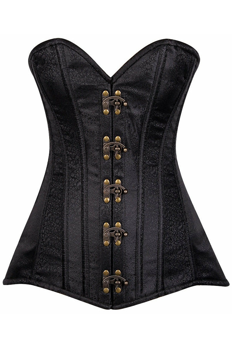 Fab Black Brocade Corset with Gold Hardware and Steel Boning