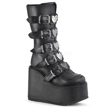 Black vegan leather platform boots with heart studded buckles Black vegan leather platform boots with heart studded buckles
