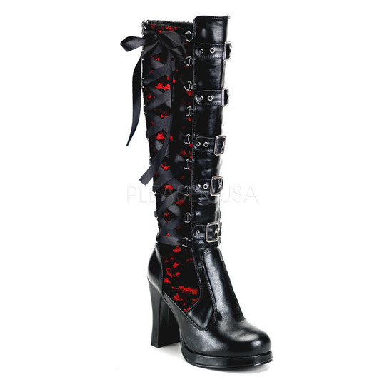 black and red corset lacing gothic boots