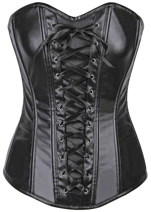 Black wet look faux leather corset