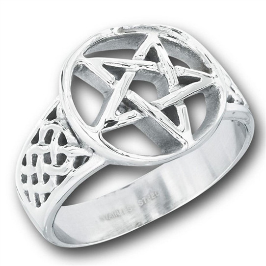 Steel celtic pentagram ring