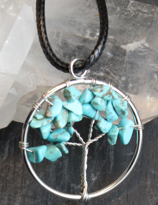 Beaded turquoise Tree of Life necklace