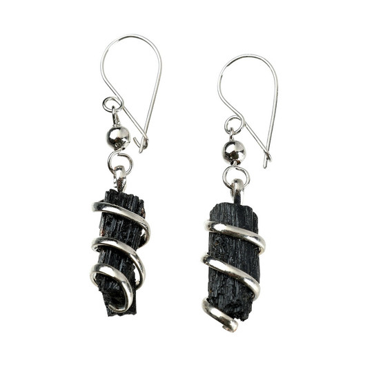 Thick Wire Wrapped Natural Tourmaline  Earrings
