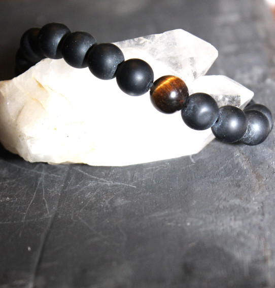 Tiger's Eye and Black Glass Bracelet