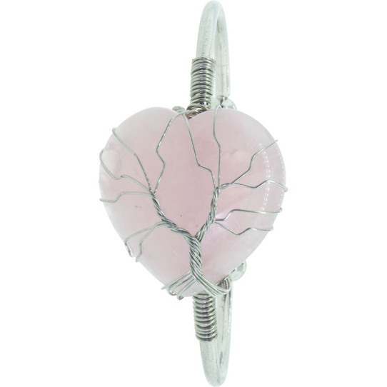  Rose Quartz Heart with Tree of life Cuff Bracelet