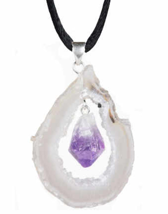 Sterling silver Geode slice and Amethyst Necklace Sterling silver Geode slice and Amethyst Necklace