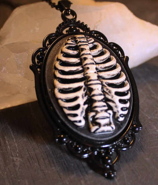 All the World's a Cage ribcage Cameo Necklace