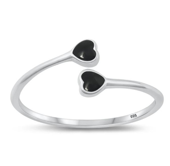Our 2 Black Hearts Sterling Silver Ring