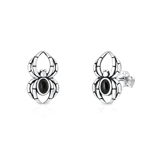 stering silver spider stud earrings with black onyx abdomen