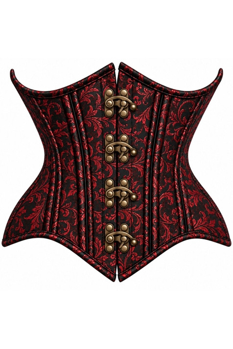  Double Steel Boned Black/Red Brocade Curvy Underbust Corset