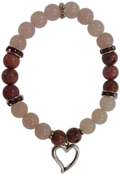 Rose Quartz and Rhodonite Heart Bracelet