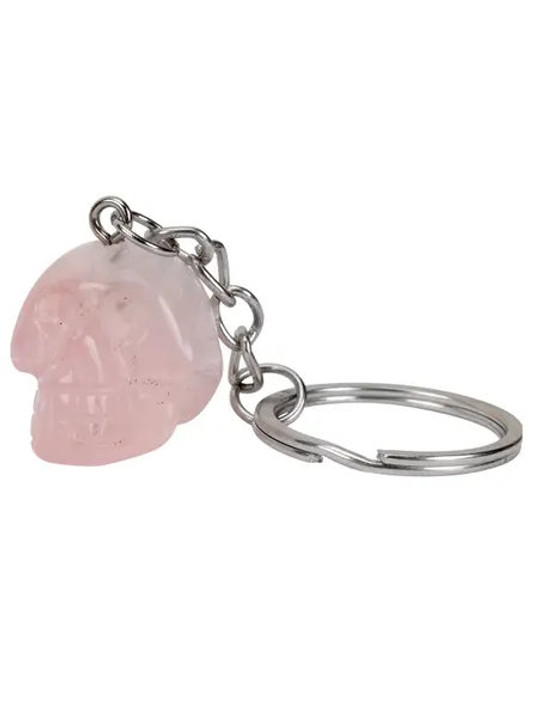 Carved Rose Quartz Skull Keychain