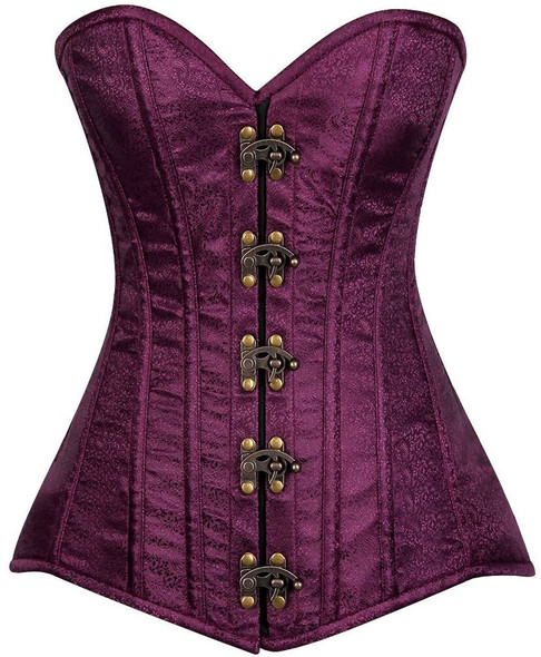 purple brocade steel boned corset
