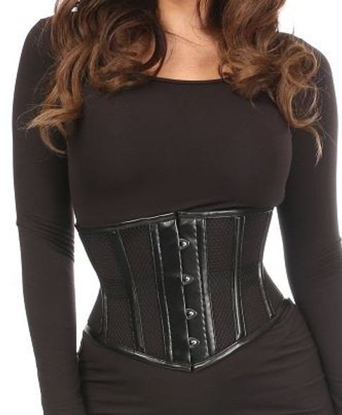Fishnet and Faux Leather Steel boned Waist Cincher