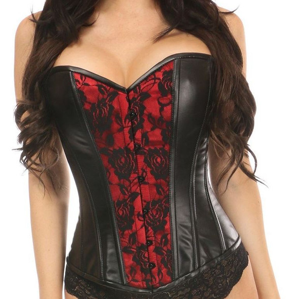 Faux Leather and red lace Corset