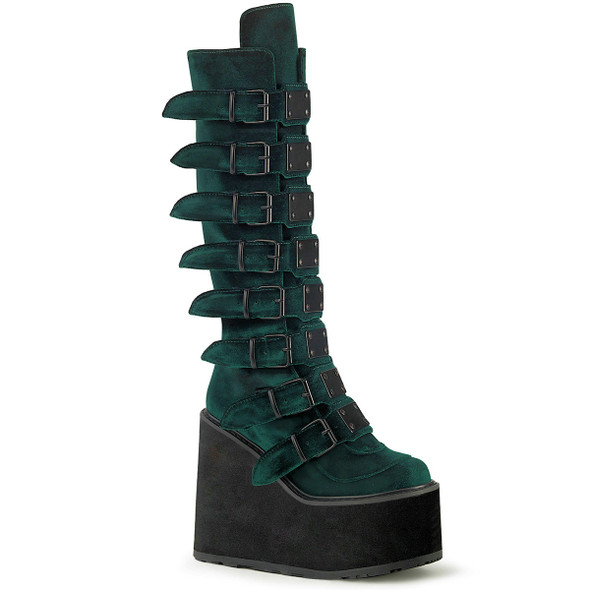 Green Velvet Swing Boots