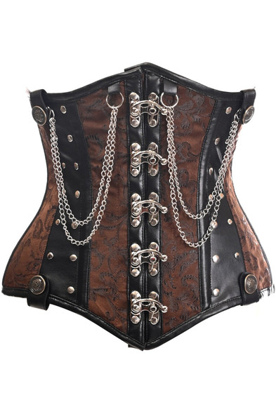  Brown/Black Steel Boned Underbust Corset w/Chains and Clasps