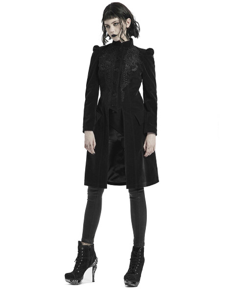 Long Black Velvet Victorian Coat L, XL
