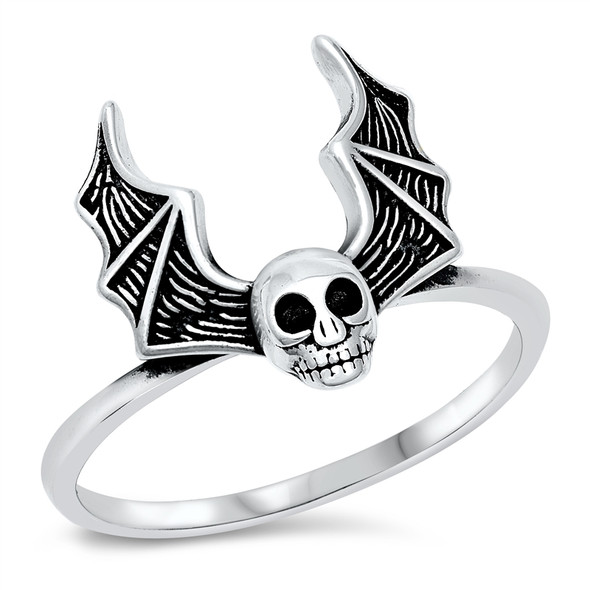 Sterling Silver Skull Bat  Ring