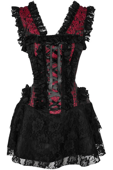 Steel Boned Black and Red Lace Victorian Corset Dress