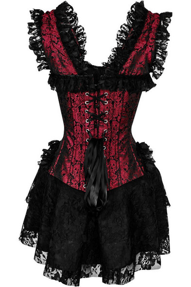 Steel Boned Black and Red Lace Victorian Corset Dress