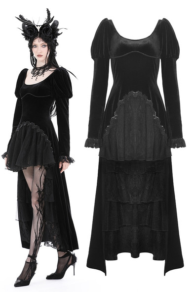 Gothic fashion black brocade frock coat with black crystal