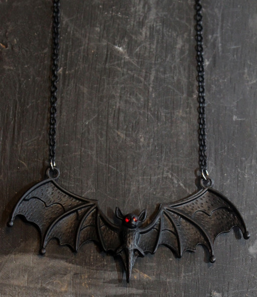 Black Bat with Red stone Eyes Necklace