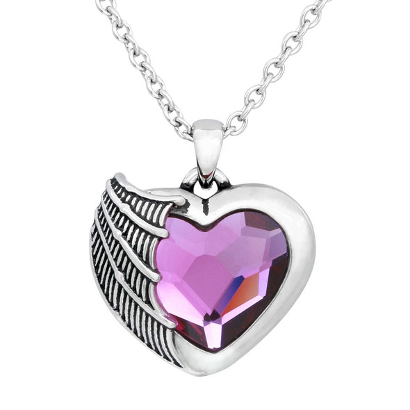 Purple Sworovski Bat Heart Stainless Steel necklace
