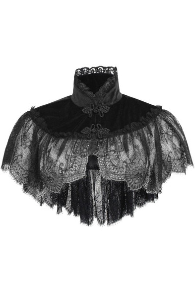 Tapered Black Velvet & Lace Capelet - Goodgoth.com