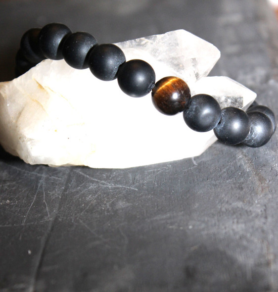Tiger's Eye and Black Glass Bracelet