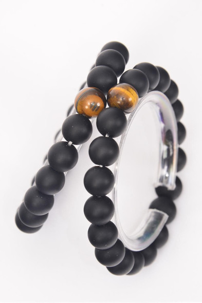 Tiger's Eye and Black Glass Bracelet