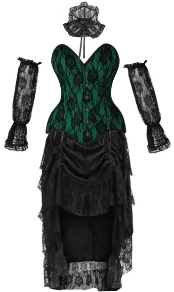 Arachnia Black and Green 4 Piece Dress Set
