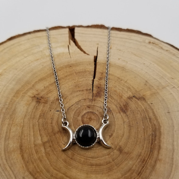 Black Onyx Triple Moon Necklace